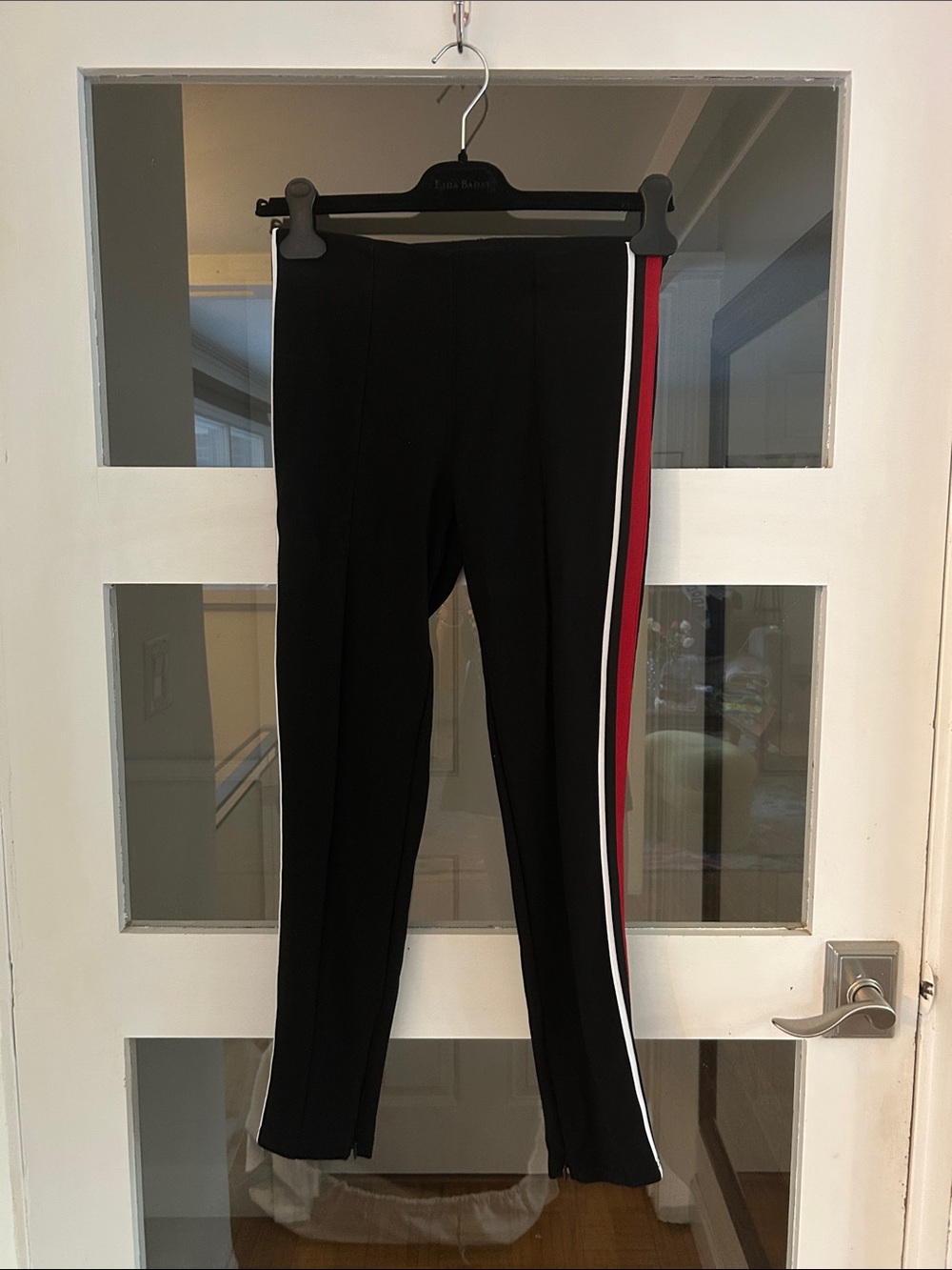 Sanctuary Black Track Pants with Red & White Side Stripes